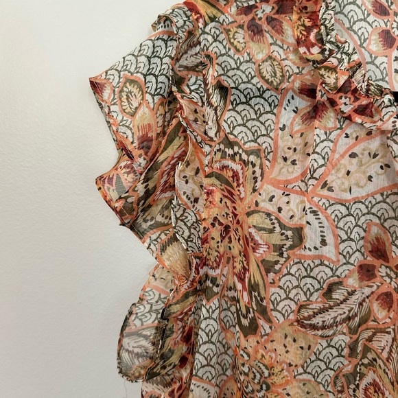 Misa Los Angeles Women’s Short Flutter Sleeve Tie V-Neck Blouse Sz L GUC - Picture 6 of 9